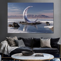 Silver Crescent Over Salt Flats - NicheCanvas