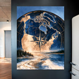 Northern Compass Over Frozen Tundra - NicheCanvas