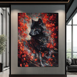 Black Wolf Rose Petal Storm - NicheCanvas