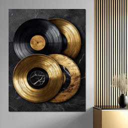 Gold Vinyl Records Noir Marble - NicheCanvas