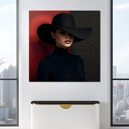 Noir Elegance Under Wide Hat - NicheCanvas