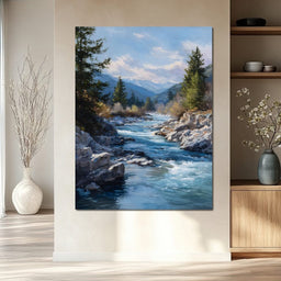 Alpine River Through Pines - NicheCanvas