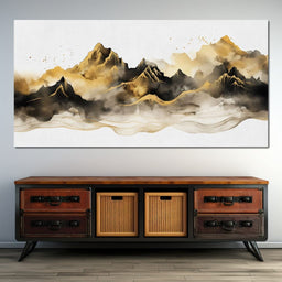 Golden Misty Peaks Panorama - NicheCanvas