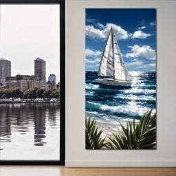 Sailboat Journey Over Turquoise Sea - NicheCanvas