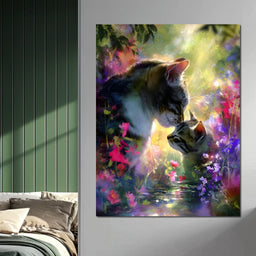 Gentle Cats Nuzzle Floral Dream - NicheCanvas