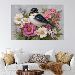 Songbird Garden Bouquet Oil Style - NicheCanvas