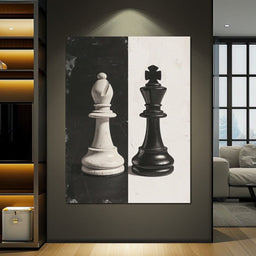 Black and White Chess Encounter - NicheCanvas