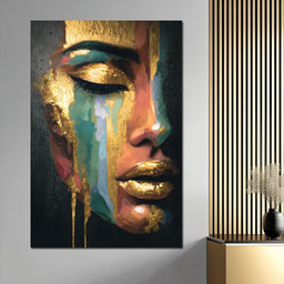 Golden Radiant Abstract Face - NicheCanvas