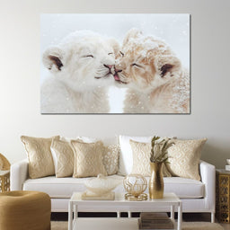 Winter Embrace Lion Cubs - NicheCanvas