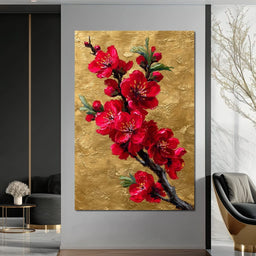 Golden Sakura Blossom Branch - NicheCanvas