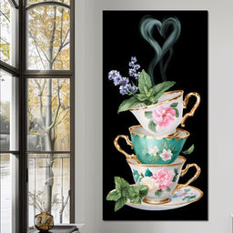 Golden Teacups Botanical Romance - NicheCanvas