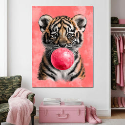 Playful Cub Bubble Burst Pink - NicheCanvas