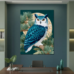 Sapphire Owl Moonlit Pines - NicheCanvas