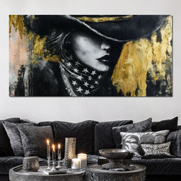 Golden Cowgirl Noir Star Silhouette - NicheCanvas