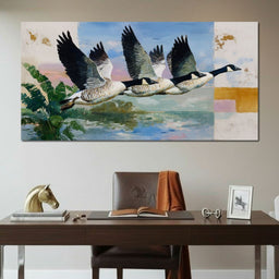 Wild Geese Over Quiet Marsh - NicheCanvas