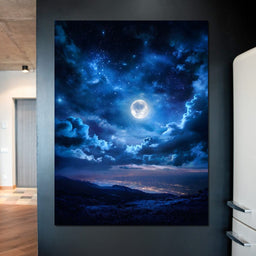 Lunar Glow Above Sleeping Mountains - NicheCanvas
