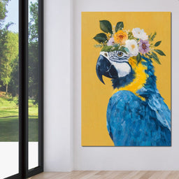 Floral Crown Blue Macaw Portrait - NicheCanvas