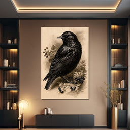 Solitary Starling Perched Upon Hawthorn Branch - NicheCanvas