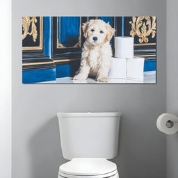 Regal Puppy Bathroom Antics - NicheCanvas