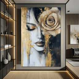 Golden Rose Reverie Portrait - NicheCanvas