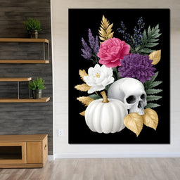 Gothic Floral Skull Elegance - NicheCanvas