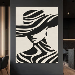 Monochrome Wind Hat Silhouette - NicheCanvas