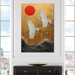 Golden Flight Over Waves - NicheCanvas