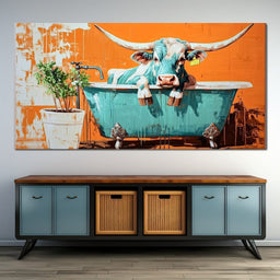 Cow in a Tub Vibrant Quirkiness - NicheCanvas