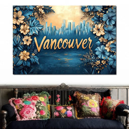 Golden Blooms Vancouver Cityscape - NicheCanvas