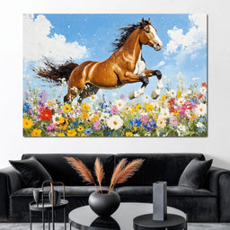 Stallion Gallop Through Wild Blooms - NicheCanvas
