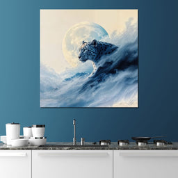 Snow Leopard Rising Through Moon Cloud - TooplesArt - NicheCanvas