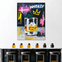 Whiskey Crown Rocks Glass Neon - NicheCanvas