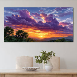 Golden Mountain Sunset Clouds Sky - NicheCanvas