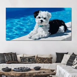 Puppy Relaxation by the Pool - NicheCanvas