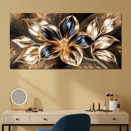 Gilded Petals Upon Liquid Shadows - NicheCanvas