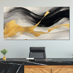 Modern Gold Black Fluid Waves - NicheCanvas