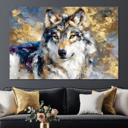 Golden Storm Wolf Portrait - NicheCanvas