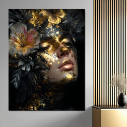 Golden Reverie Floral Visage - NicheCanvas