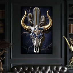 Golden Horn Desert Totem Skull - NicheCanvas