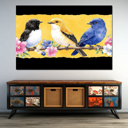 Charming Birds on Floral Branch - NicheCanvas