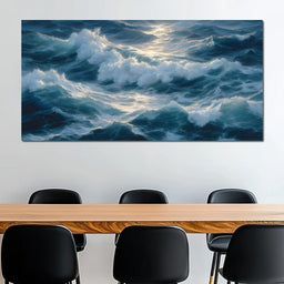 Sunlit Ocean Cresting Waves - NicheCanvas