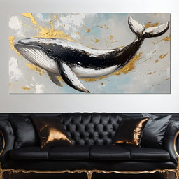 Golden Waves Ocean Whale - NicheCanvas