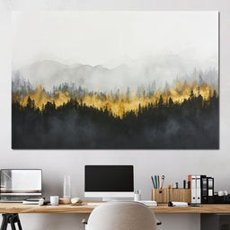 Radiant Mist Over Pine Peaks - NicheCanvas