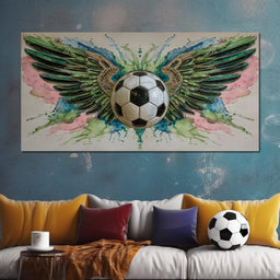 Winged Soccer Ball Watercolor - NicheCanvas