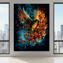 Flaming Phoenix Floral Burst - NicheCanvas