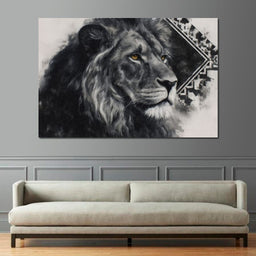 Monochrome Lion Golden Eyes - NicheCanvas
