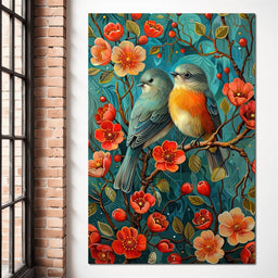 Songbirds Perched in Blooms - NicheCanvas