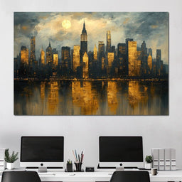 Golden Metropolis Reflection - NicheCanvas