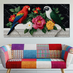 Parrot Blossom Marble Elegance - NicheCanvas