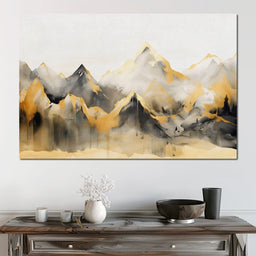 Golden Alpine Mist Watercolor Peaks - NicheCanvas